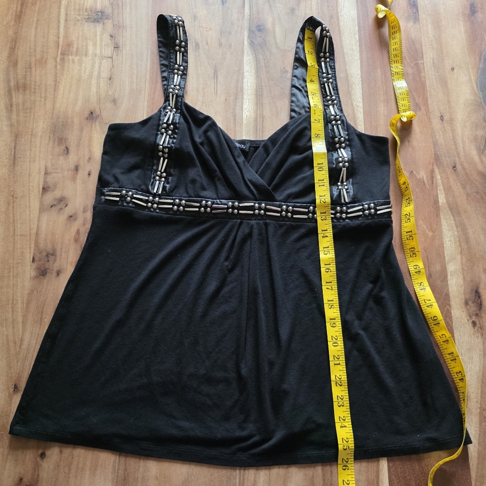 Le Chateau Black Sleeveless Sweatheart Neck Top, Silver Beaded Accents,Size XL - Picture 10 of 12